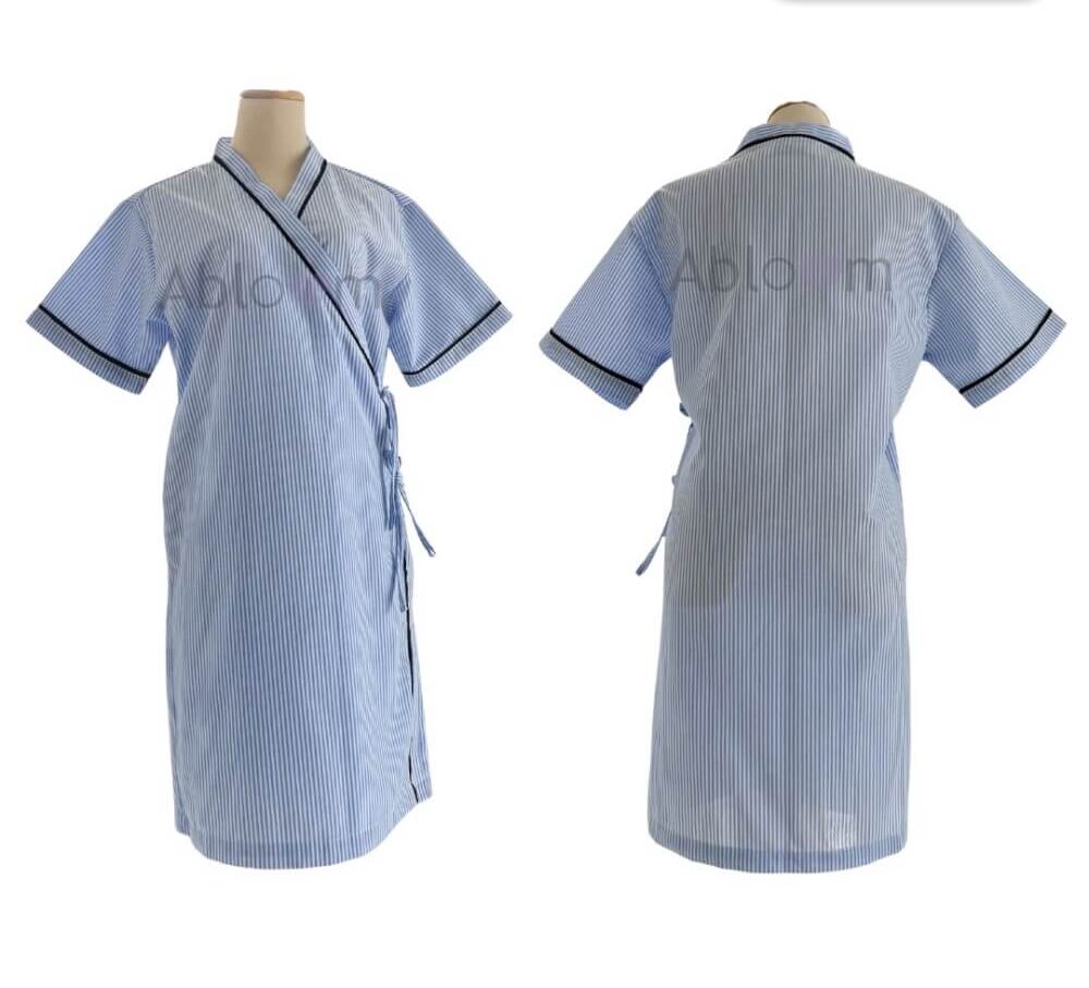 ชุดคลุม แบบผูกโบว์ด้านข้าง ABLOOM 0040098019038_สีฟ้าลายทาง ไซซ์ S